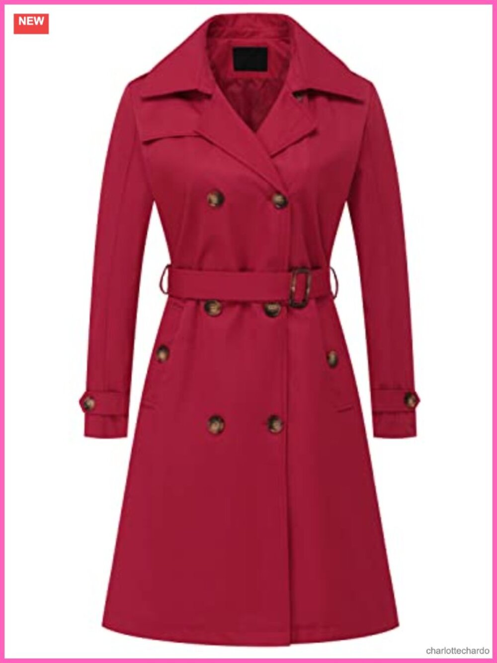 Women's Double Breasted Long Trench Coat Belted Overcoat with Hood